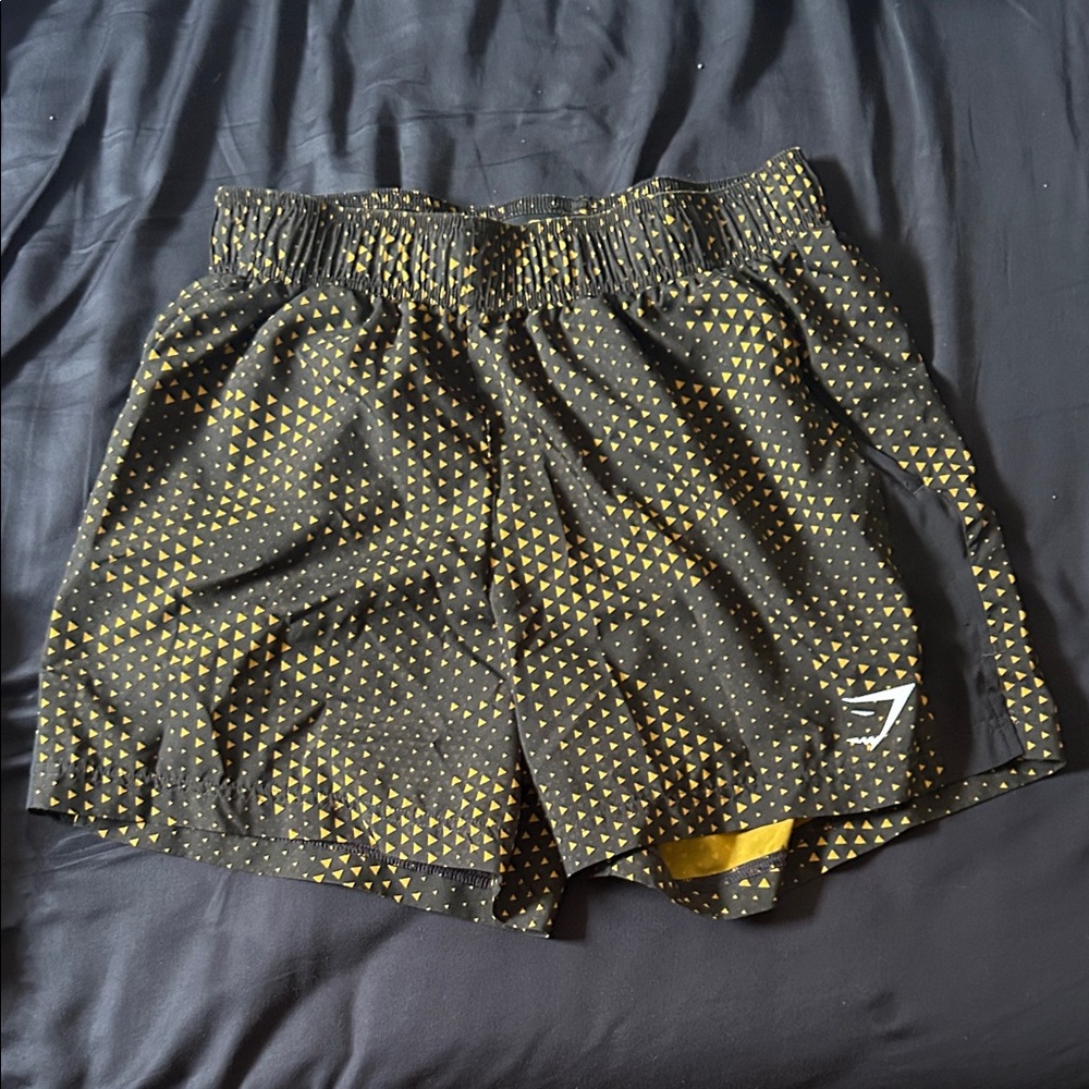 Gym Shark 5” Black and Gold Patterned Athletic Shorts